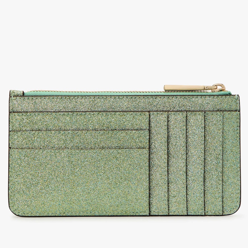 NWT Kate Spade Kenzie Boxed Glitter Large Slim Cardholder in Seawater Green - Picture 3 of 12